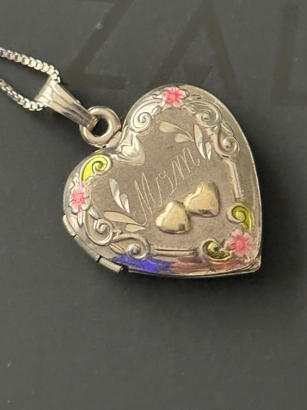 Sterling Silver Mom Rose Heart Locket Pendant